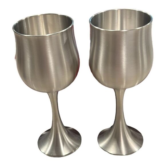 ROYAL SELANGOR Pewter 2 Wine Goblets with Wood Box tall Malaysia inscribed - Picture 7 of 11